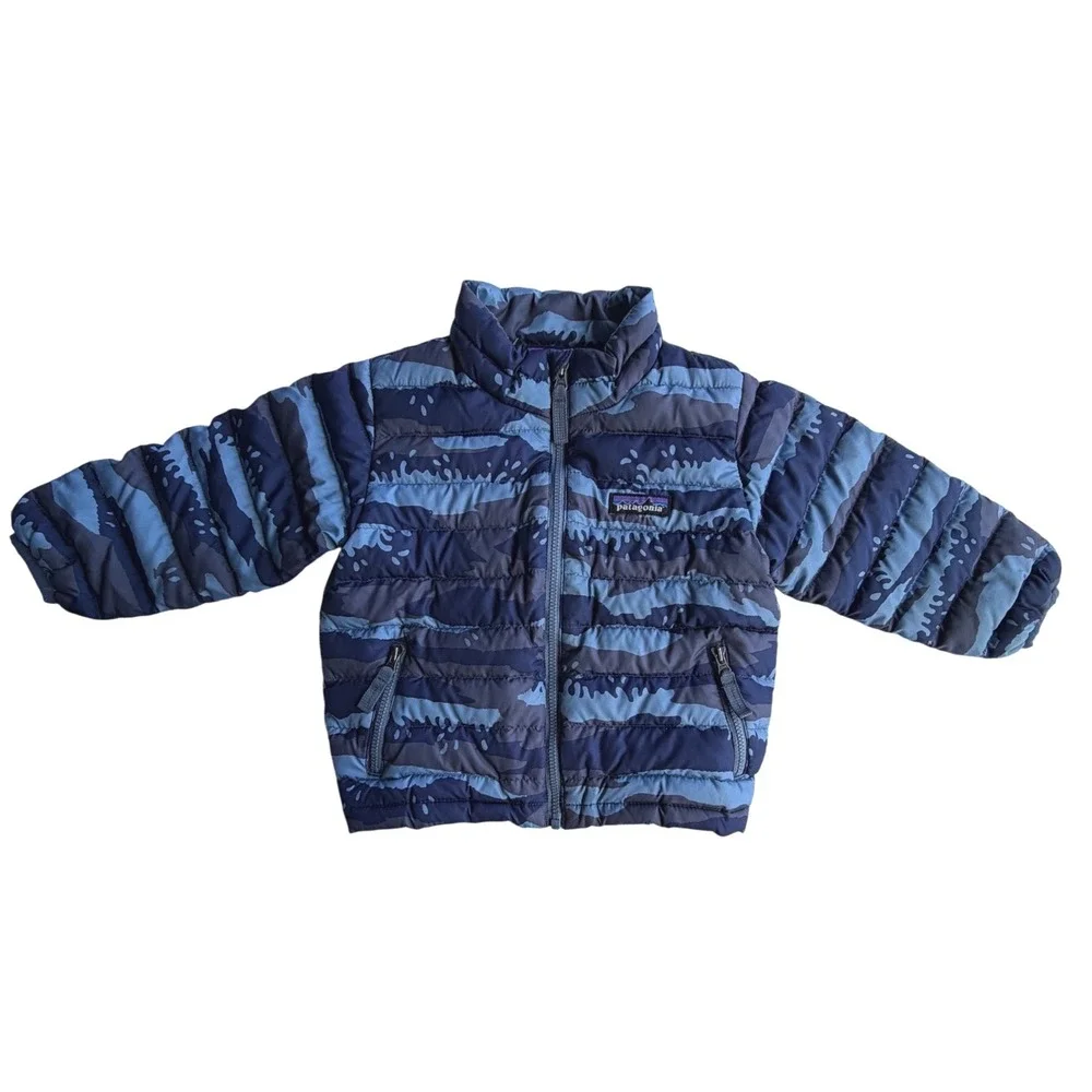 Patagonia Toddler Down Sweater Jacket‎ 2T Blue Wave Camo Puffer Coat